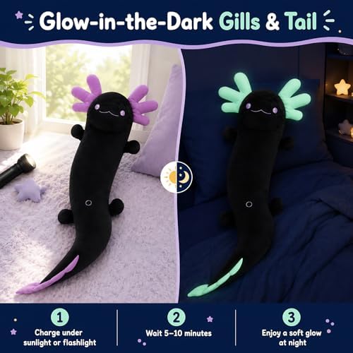Tezituor Axolotl Stuffed Animal 48 inch Large Axolotl Plush Long Body Pillow for Girls 6-12, Big Stuffed Salamander Axolotl Lovers Gifts Dorm Room Decor Halloween Christmas Valentines