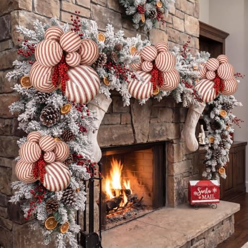 4 Set Large Red White Stripe Christmas Ball Clusters Fabric Ball Ornament