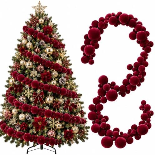 2 Pcs 9 ft Burgundy Velvet Christmas Ball Ornament Garland