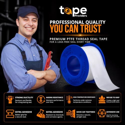 WOD Plumbers Pipe Thread Seal Tape - 1 inch x 520 inch (Case of 50 Rolls) - Leak Proof Sealant for Water, Gas, Oil, Most Chemicals, Hydraulic and High Pressure Lines