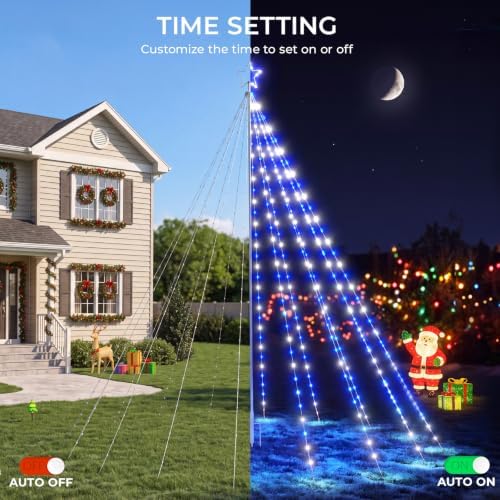 14FT Smart Outdoor Christmas Tree Lights, 542 RGB LEDs, App & Remote