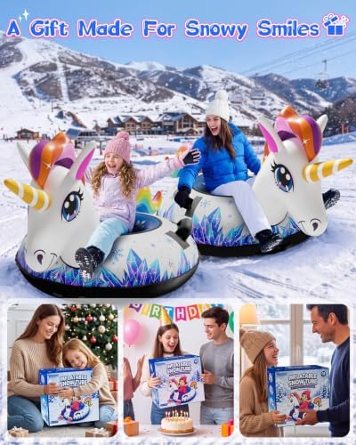 Verdenu Inflatable Unicorn Snow Tube with Canvas Cover for Kids & Adults