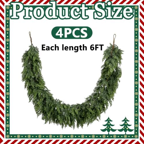 4 Pcs Double Color Christmas Norfolk Pine Garlands for Mantle Fireplace