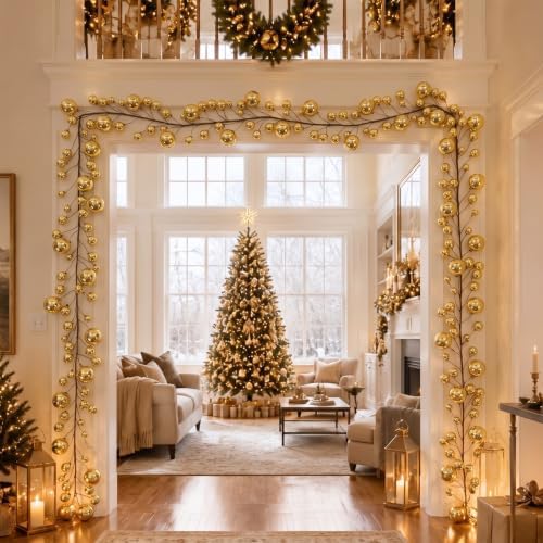 2 Pcs 15 ft Christmas Ball Ornament Garland, Gold