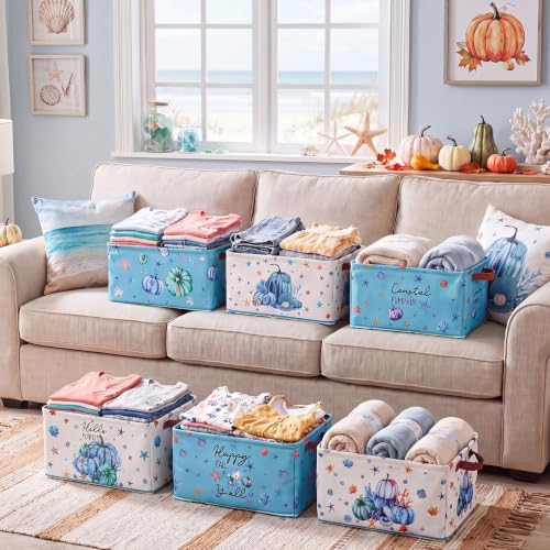 CHENGU 6 Pack Fall Storage Bins Collapsible Coastal Autumn Pumpkin Baskets
