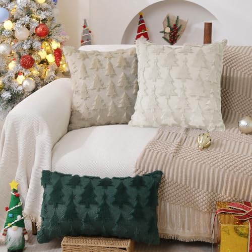 DFXSZ Christmas Tree Pillow Covers 18x18 Set of 2 Christmas Decor WhiteStar