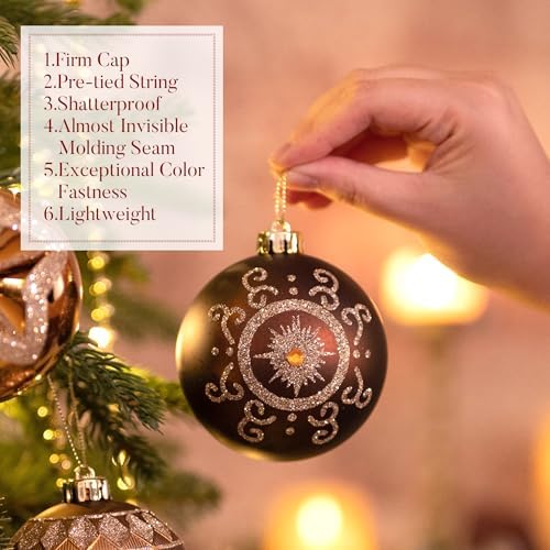 Valery Madelyn Ornaments for Christmas Tree Decorations, 16ct Bronze Copper and Gold Shatterproof Fall Christmas Tree Ornaments Set, 3.15 Inches Luxury Brown Hanging Ball Decor Bulk for Xmas