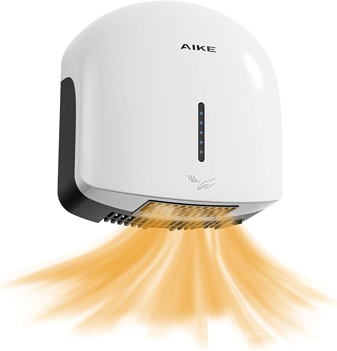 AIKE GentleAir Warm Hand Dryer,Low Noise Perfect for Home Bathrooms,White Cover AC110V-130V,Model AK2637
