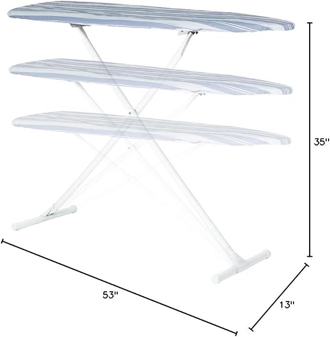 Full Size Ironing Board with Cover & Pad – Made in USA by Seymour Home Products Adjustable Steel T-Legs, 35" High Perforated Top for Steam Durable Iron Board for Home, Laundry Room (Blue Stripe)