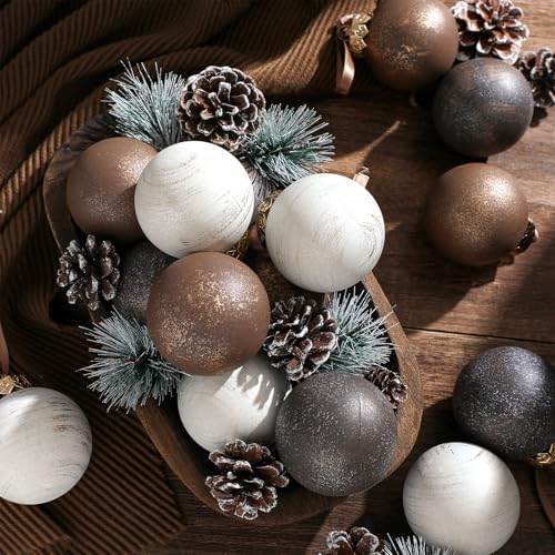 Yunlly 12 Pcs Neutral Christmas Ornament, Bronze Taupe Ivory, 2.36''
