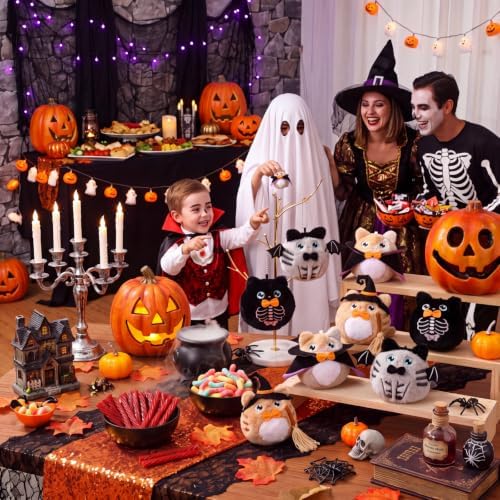 Soulchen 8 Pcs 4 Inch Halloween Stuffed Animal Plush Cat Keychain Bulk