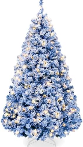 Best Choice Products Pre-Lit Blue Christmas Tree, 9ft Artificial Flocked Full Fir Tree, Holiday Decoration w/ 900 Lights, 2,094 Branch Tips
