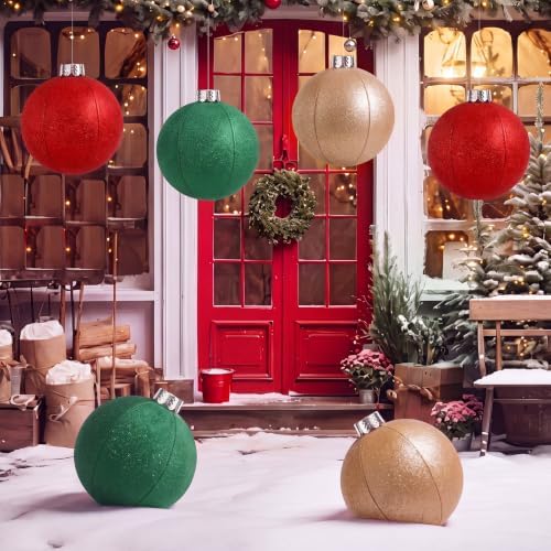 Jetec 6 Pcs 10 Inch Christmas Ball Ornaments Silver Cap, Green, Gold, Red