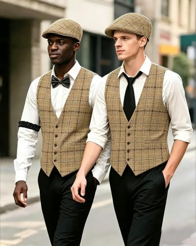 1920s Mens Costume, Roaring 20s Costumes for Men 1920s Mens Outfit with Walking Cane Vest Hat 1920 Mens Accessories