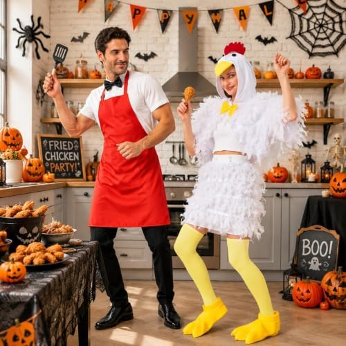 6PCS Chicken Couples Halloween Costumes Funny Apron Set for Adults