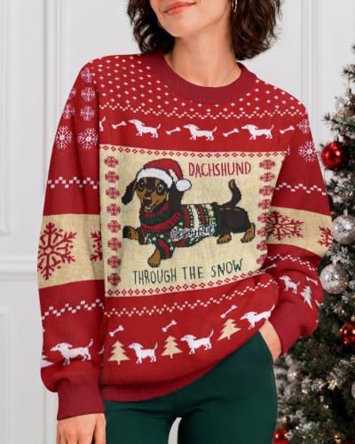 34HD Ugly Xmas Sweater–Funny Knit Christmas Sweater for Women & Men 2025, Long Sleeve Crewneck Holiday Pullover, Unisex Gift
