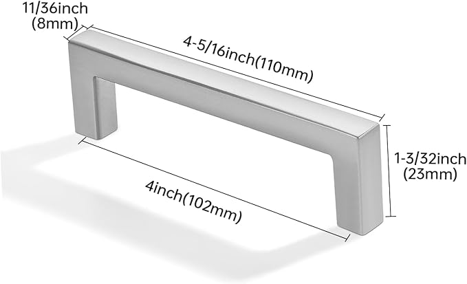 khtumeware 10 Pack 4 inch(102mm) Hole Center Brushed Nickel Cabinet Pulls Solid Heavy-Duty Square Cabinet Handles Drawer Pulls Kitchen Cabinet Hardware Kitchen Handle