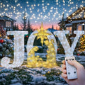 Christmas Lighted Joy Sign Decoration with Timer&Remote Control(White/Gold)