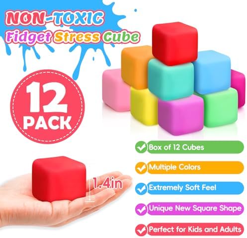 VISCOO 12 Pack Slow Rising Stress Cube, Stress Balls Fidget Squishy Toys