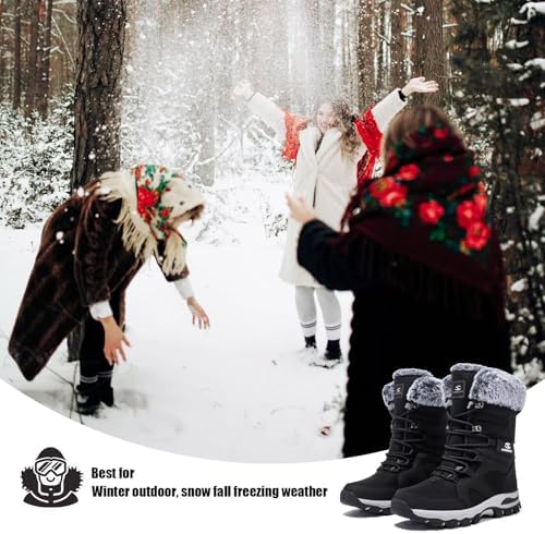 HOBIBEAR Women's Mid-Calf Faux Fur Snow Boots, Water-Resistant Winter Boots