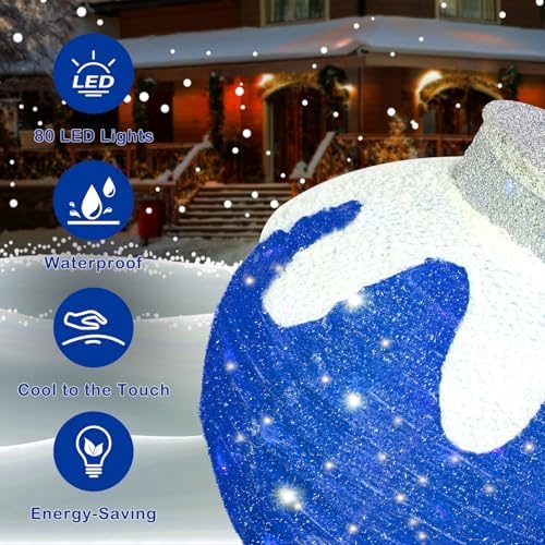 2 Pcs Outdoor Christmas Ornaments, Lighted Pop-Up Holiday Ball Decoration with 160 LED Lights, 8 Light Functions, Lighted Collapsible Christmas Outdoor Decorations for Yard, Patio, Home