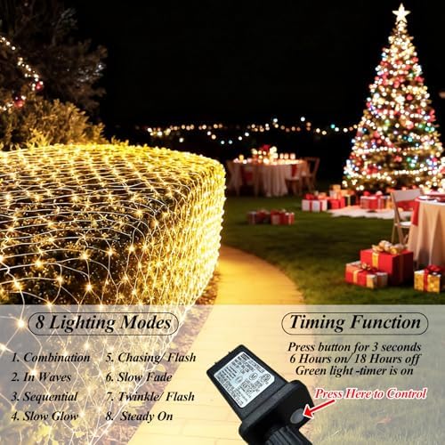 Lovelite 360 LED Net Lights, 21ft x 5ft Christmas Mesh Lights Clear Wire 8 Modes, Waterproof Connectable String Light Plug in for Xmas Tree Bushes Garden Outdoor Party Decorations - Warm White