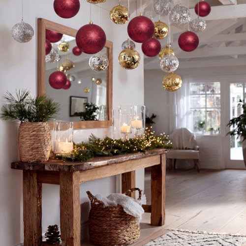 Threan 8 Inch Burgundy Glitter Large Christmas Ball Ornament