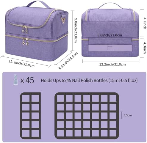 CUBETASTIC Nail Polish Organizer Case, Nail Supplies Storage Box Holds 45 Bottles Nail Polish & Nail Lamp, Travel Nail Tech Carrying Case, Nail Kit Bag For Nail Stuff & Manicure Tools