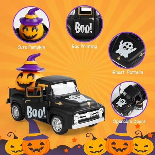 Vintage Halloween Truck Decor, Pumpkin Pickup for Farmhouse Tabletop
