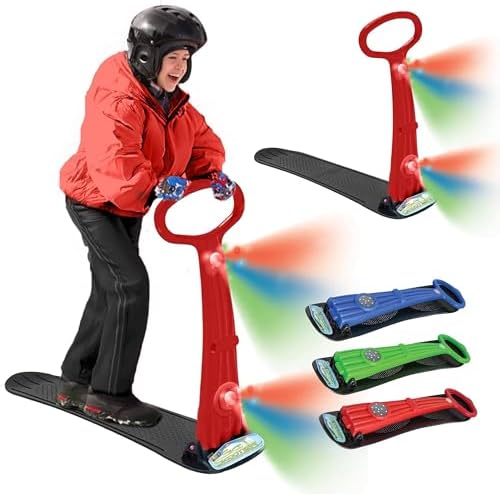 Geospace Winter Fun Foldable Snow Scooter, Ski Skate, Ski Skooter, Snow Sled, Kids Snowboard with 2 LED Light– Multi-Purpose Portable Sandboard, Snow Skate, and Kids/Teenager Sled for All Ages