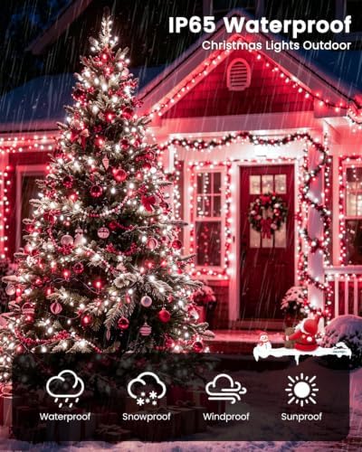 OZS 2 Pack 240 LED Solar Christmas Lights Outdoor Waterproof, Red&White