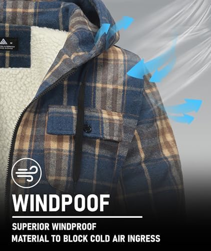GEEK LIGHTING Men's Flannel Shirts Jacket Sherpa Lined Plaid Zipper Hoodie