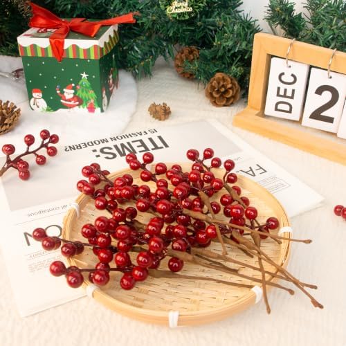 50-Pack Christmas Tree Decorations 6.5" Red Berry Stems Ornaments