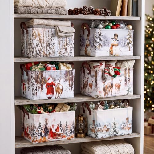 CHENGU 6 Pack Christmas Storage Bins Collapsible Rustic Christmas Baskets