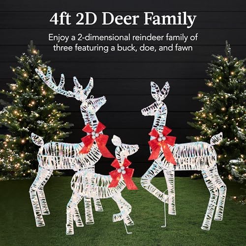 Best Choice Products 4ft 3-Piece 2D Lighted Christmas Deer Family Set, Large Outdoor Yard Reindeer Holiday Decoration with 175 LED Lights, Stakes, Zip Ties - Iridecent