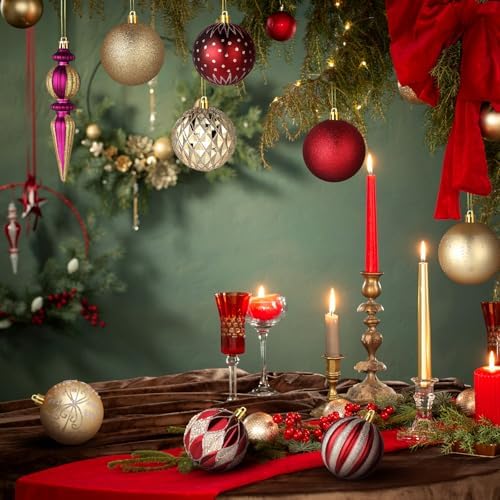 Soulchen 19 Pcs 3.15 Inches Red and Gold Luxury Christmas Tree Ornaments Set Plastic Shatterproof Burgundy Balls Finials Christmas Ornaments Hanging Tree Decorations Baubles for Xmas Holiday Decor