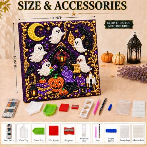 Diamond and Pearl Art Kits for Adults, Halloween Decorations, Framed Decor