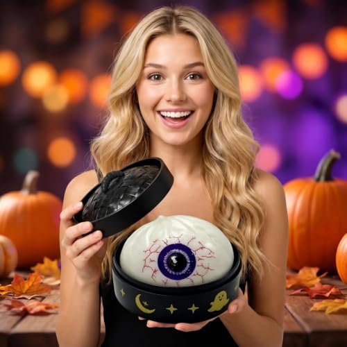 Halloween Spooky Pumpkin Stress Ball Squeeze Toy for Adults, Slow Rise Glitter DumplingSpooky Ghost Decorations, Halloween Cute Pumpkin Squeeze Fidget Toy for Stress Anxiety Relief(White Eyes)