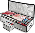 Hearth & Harbor Wrapping Paper Storage Container - Christmas Storage Bag with Ribbon Dispenser and Interior Pockets - Gift Wrap Organizer Fits Up to 26 Rolls of 40" Length, Silver