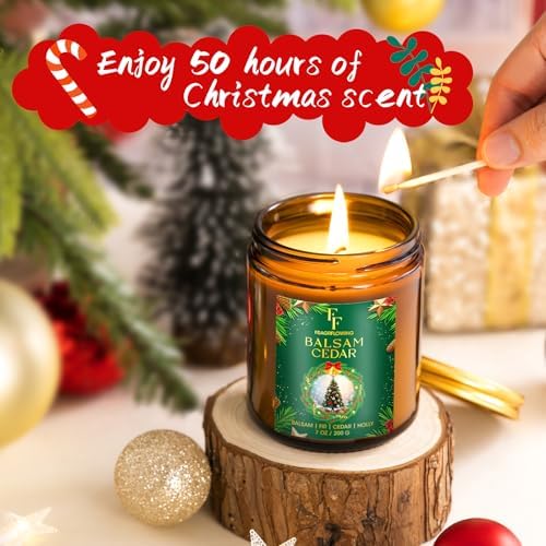 Christmas Candles Set, Scented Candles for Home, 4 Pack Holiday Natural Soy Candles, Christmas Gift for Women Men, Festival Fragrance of Balsam Cedar/Cookies/Mulled Cider/Cinnamon