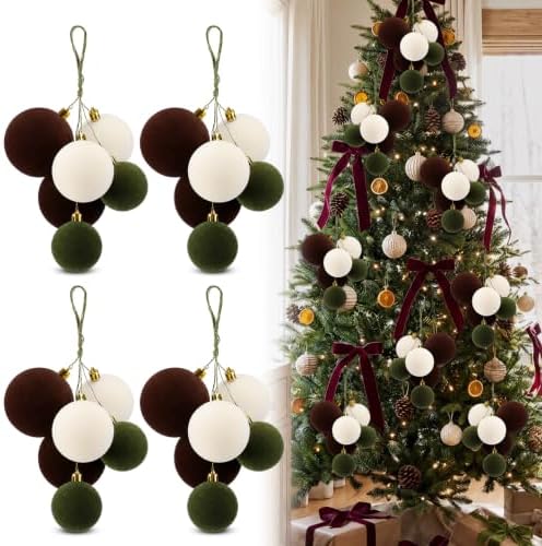 Roowest 4 Sets Large Neutral Velvet Christmas Ball Clusters Ornaments Decor