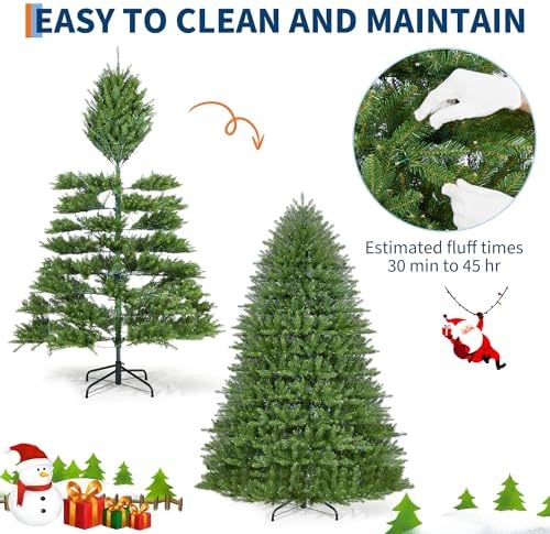 9ft Pre-Lit Artificial Spruce Christmas Tree with 900 Dual-Color LEDs, 3600 Thickened Branch Tips & 2 Lighting Modes, Easy Setup Automatic Branches for Home, Office & Party