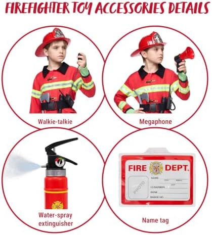 Spooktacular Creations Halloween 14PCS Firefighter Costume for Kids, Boys Fireman Costume with Toys Set for Toddler RolePlay