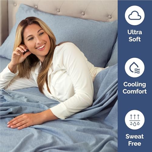 Full Size 4 Piece Sheet Set - Breathable & Cooling Sheets - Heathered Blue