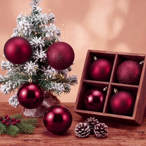 Wettarn 8 Pcs 6" Burgundy Christmas Tree Plastic Ball Ornaments