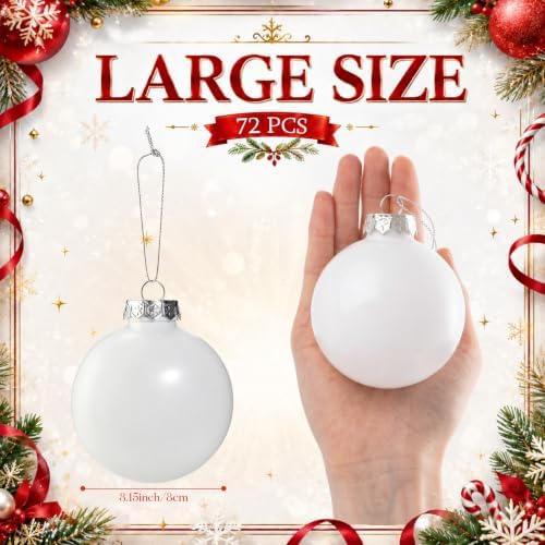 Zubebe 72 Pcs 3.15 Inch Blank White DIY Christmas Ball Ornaments for Craft