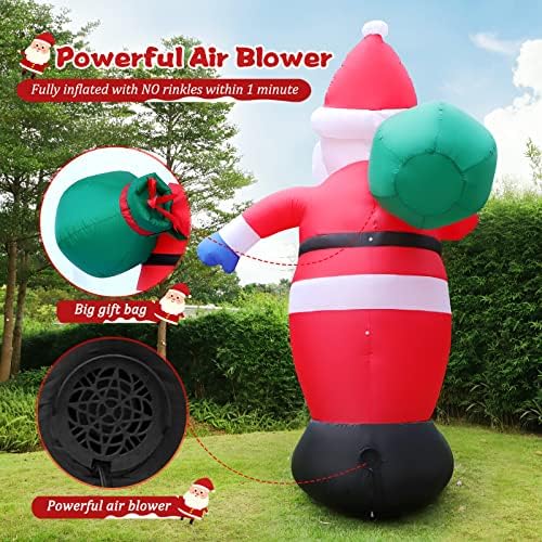 6 FT Christmas Inflatable Santa Claus Outdoor Decorations, Blow up Santa Claus with Gift Bag, Large Xmas Santa Carrying Present Sack, Outside Decor for Yard Garden Lawn Home Party, Built-in LED Lights