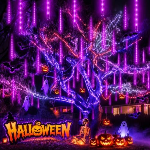 Aukora Halloween Lights Outdoor, UL Certified Meteor Shower Lights Purple