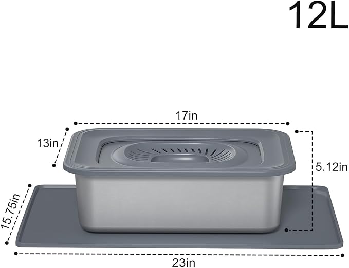 12L/3.17Gal Large Dog Water Bowl No Spill Stainless Steel | Pet Water Bowl for Messy Drinkers, Anti-Slip XXL Silicone Mat, Floating Disk & Dual Filtration