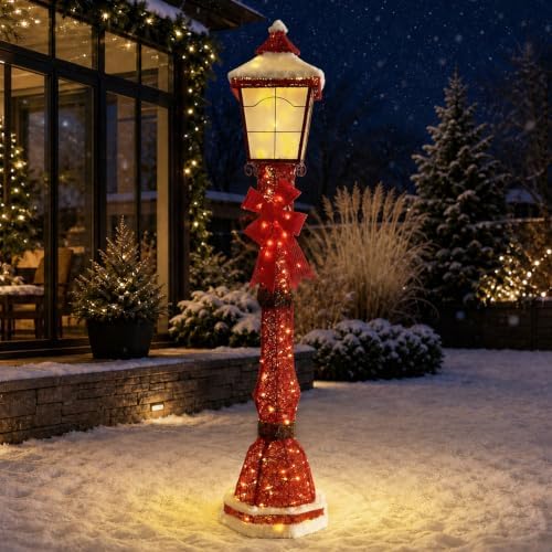 60 Inch 3D Lamp Post Lighted Outdoor Christmas Decoration Wine Red